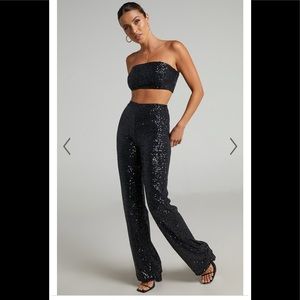 IMOGEN BANDEAU TOP TWO PIECE SET IN BLACK SEQUIN